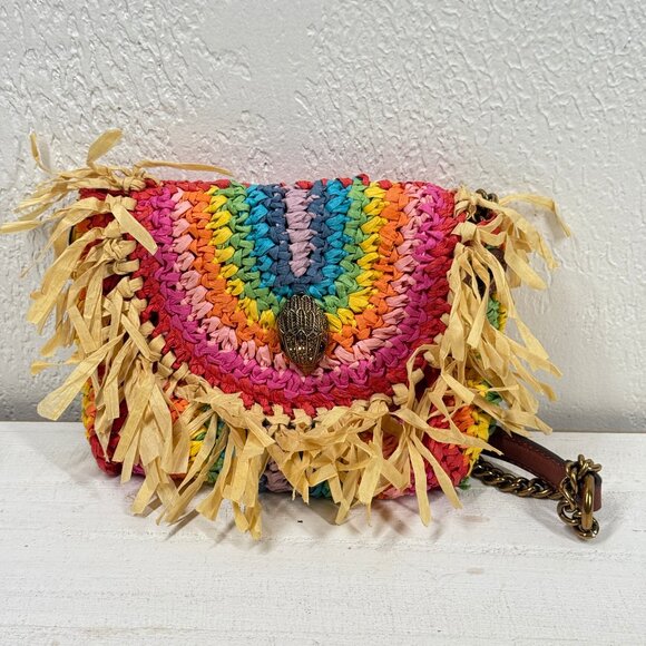 Kurt Geiger Mini Kensington Rainbow Raffia Crossbody Bag Fringe Festival - Picture 1 of 13
